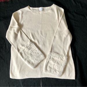 J. Jill Knit Sweater Faux Fur Sleeves Cream Size L Large